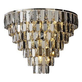 Aloadecor 12-Light Dimmable 7-Tier Smoked Crystal Flush Mount Ceiling Light Low Profile Luxury Fixture With Polished Nickel Finish For Sale