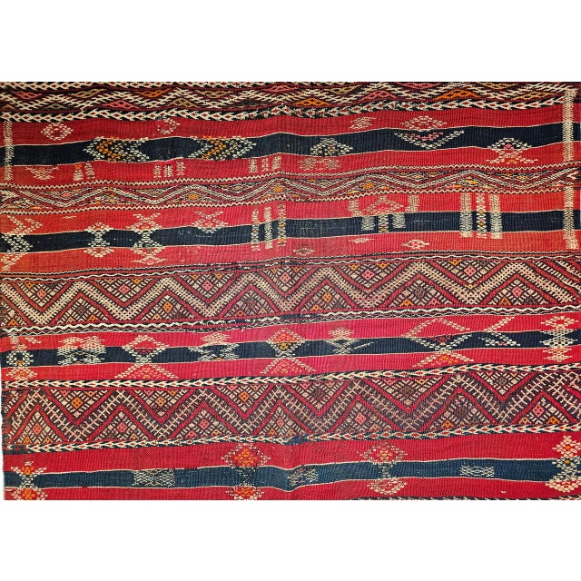Vintage Moroccan Kilim Tribal Rug, Handwoven Wool, Red & Blue Stripes, 5' X 8' For Sale - Image 16 of 18