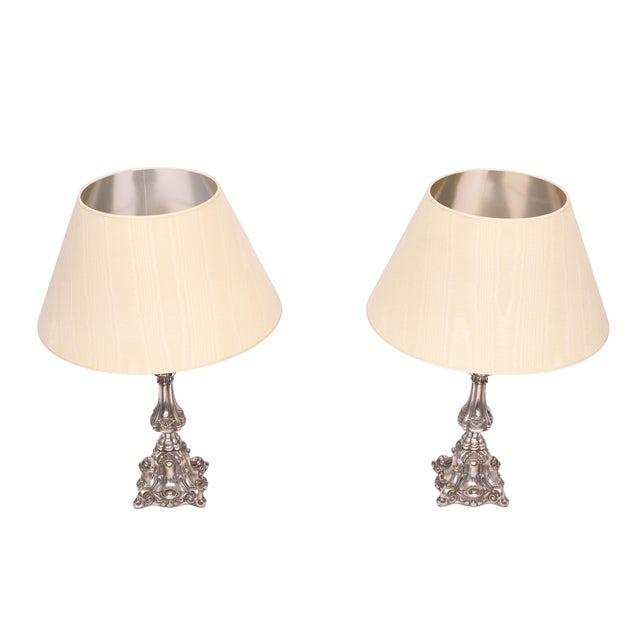 1920s Rococo Silver Plated Table Lamps, 1920s, Set of 2 For Sale - Image 5 of 14