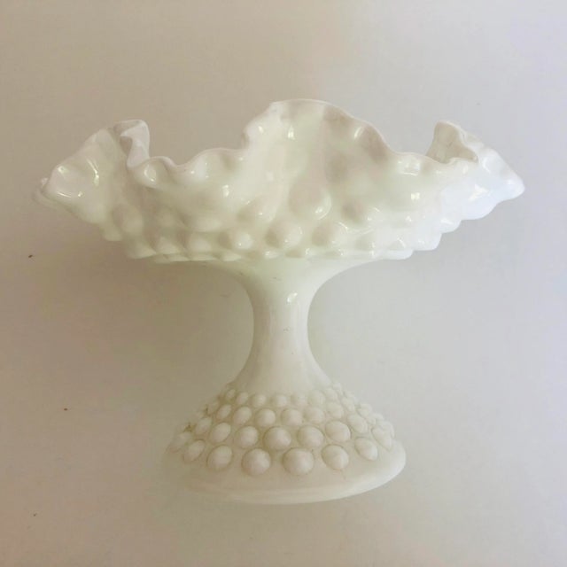 Vintage hobnail pattern white milk glass compote, 8"DX 6" H no makers mark , knowing to be (Fenton Glass) Excellent...
