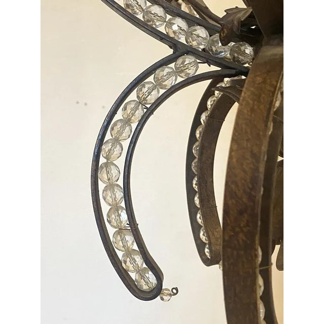 Glass Wrought Iron Chandelier, 1970s For Sale - Image 7 of 11