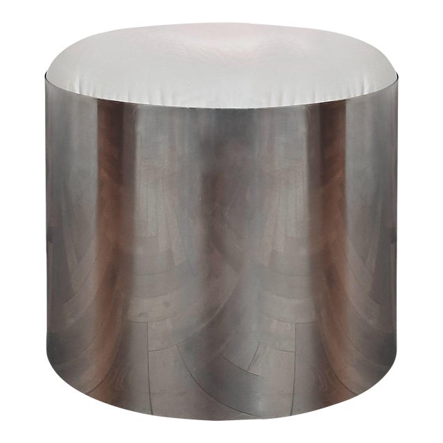 Brueton Stainless Steel Stool With White Leather Cushion, 1970 For Sale