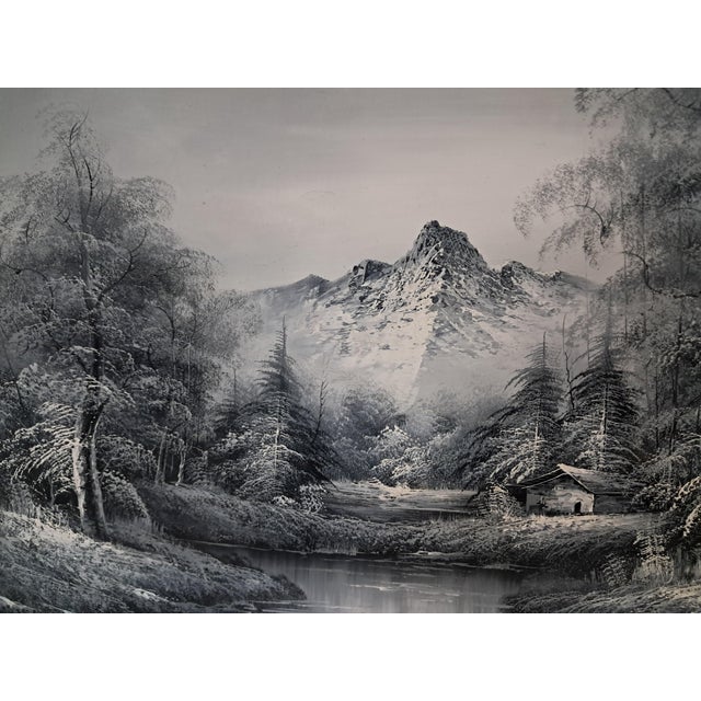 Large Oil Painting, Black & White Winter Landscape on Canvas, H. Gamlen, 1980 For Sale - Image 11 of 18