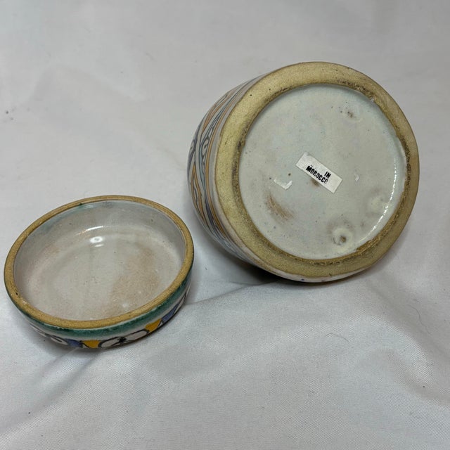 Mid-Century Moroccan Glazed Maiolica (Majolica) circa 1960s Small Trinket Jar Porcelain and Glaze Enamel Made In Morocco