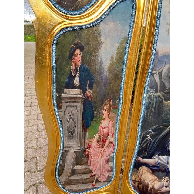 Late 20thC French Louis XVI Gold Beech Room Divider Screen - 3 Panels For Sale - Image 4 of 18