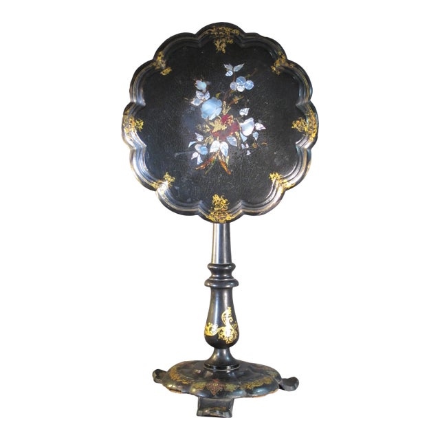 Antique Lacquer and Pearl Inlay Tilt Top End Table For Sale