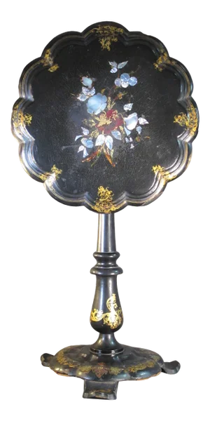 Antique Lacquer and Pearl Inlay Tilt Top End Table