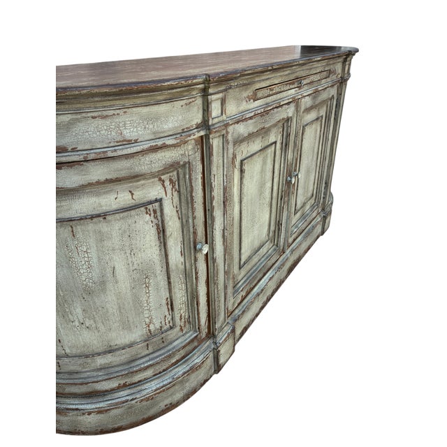 1990s Ethan Allen Emanuel Demilune Sideboard Console Buffet Credenza Distressed For Sale - Image 10 of 15