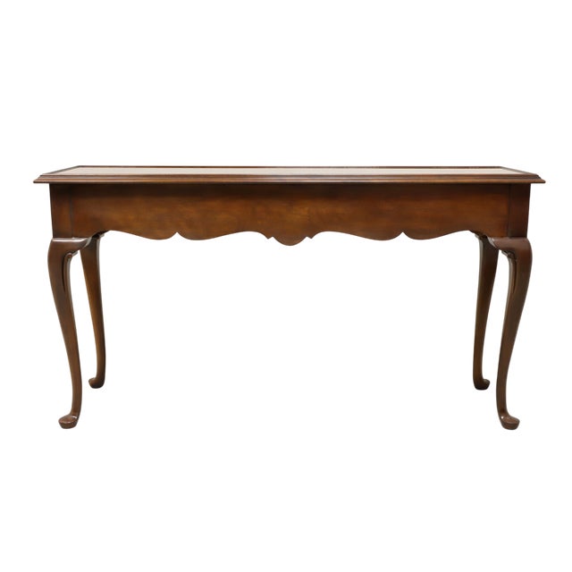 Drexel Cherry Wood Queen Anne Console Table - Vintage 1970s. Expertly crafted in North Carolina. Includes a glass top.