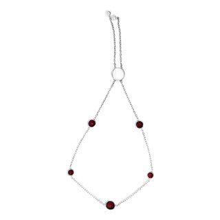 .925 Sterling Silver Bezel Set Red Garnet 5 Station Adjustable Bolo Bracelet For Sale