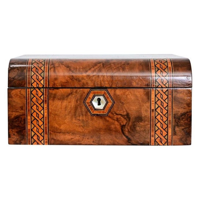 19th Century English 19th Century Burl Marquetry and Inlay Writing Box For Sale - Image 5 of 13