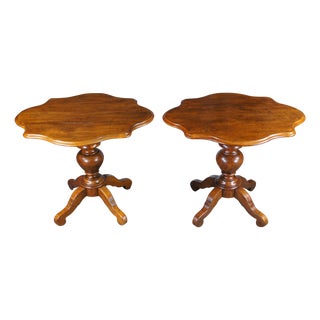 2 Vintage Henredon French Louis Philippe Style Walnut Pedestal Side Tables For Sale