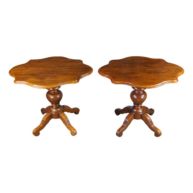 2 Vintage Henredon French Louis Philippe Style Walnut Pedestal Side Tables For Sale