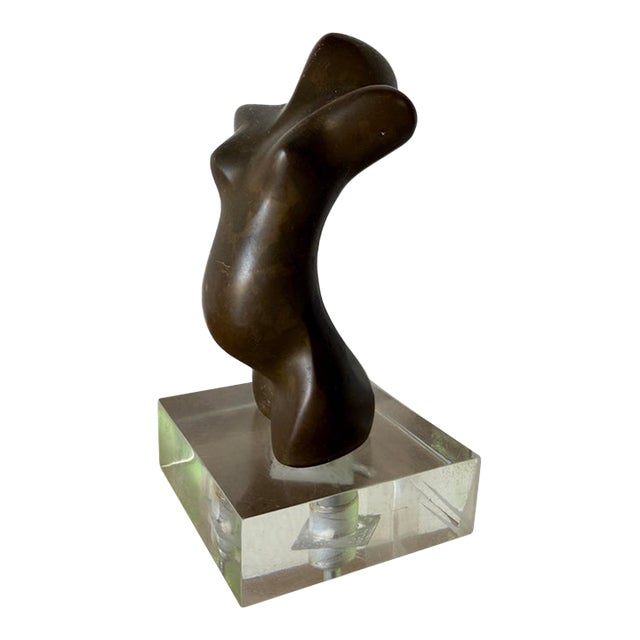 Vintage Piero Banfi Abstract Bronze Female Torso Sculpture on Lucite Base For Sale