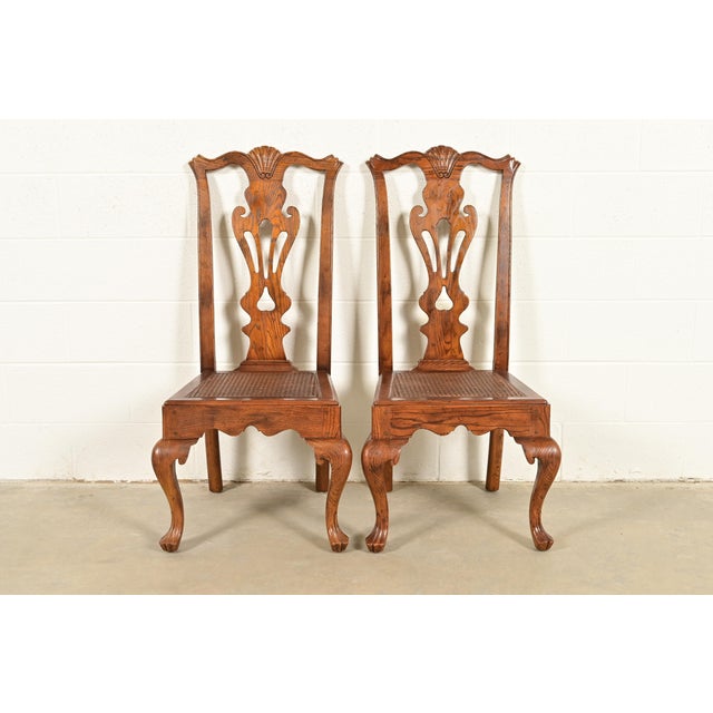 Henredon Georgian Carved Oak and Cane Side Chairs or Dining Chairs, Pair For Sale - Image 15 of 15