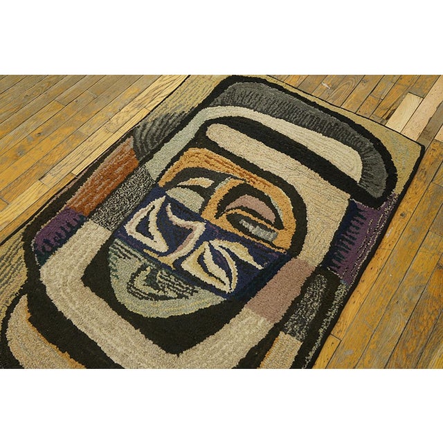 1930's American Hooked Rug 3' x 4'7" American Hooked Rugs Contemporary American Hooked carpet utilizing strips of fabric...