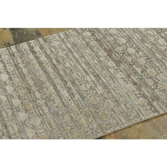 Contemporary Contemporary Block Print Geometric Natural Silk Runner by Rug & Kilim, India For Sale - Image 3 of 8