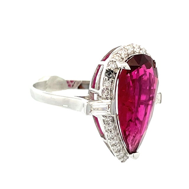18k White Gold 5.33 Carat Weight Rubelite & Diamond Halo Ring, Size 7.75 For Sale In New York - Image 6 of 12