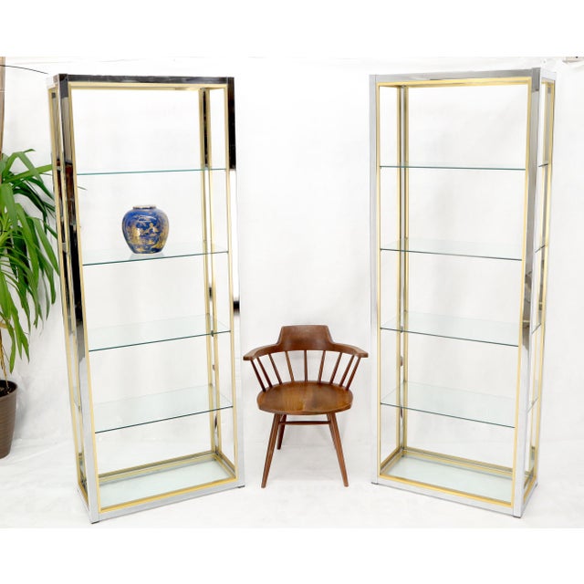 Pair of Chrome Brass and Glass Mid-Century Modern Étagères For Sale - Image 6 of 10