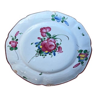 Antique 19th Century French Faience Floral Tin Glazed Earthenware Plate For Sale