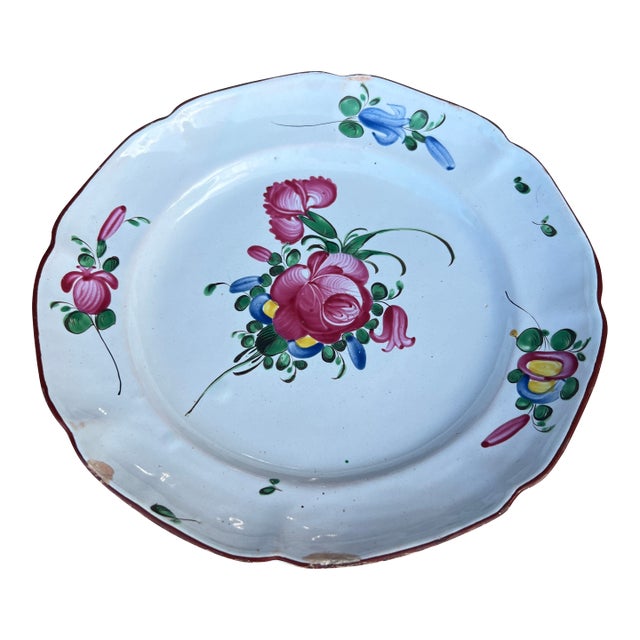 Antique 19th Century French Faience Floral Tin Glazed Earthenware Plate For Sale