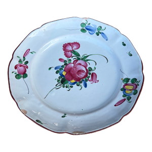 Antique 19th Century French Faience Floral Tin Glazed Earthenware Plate