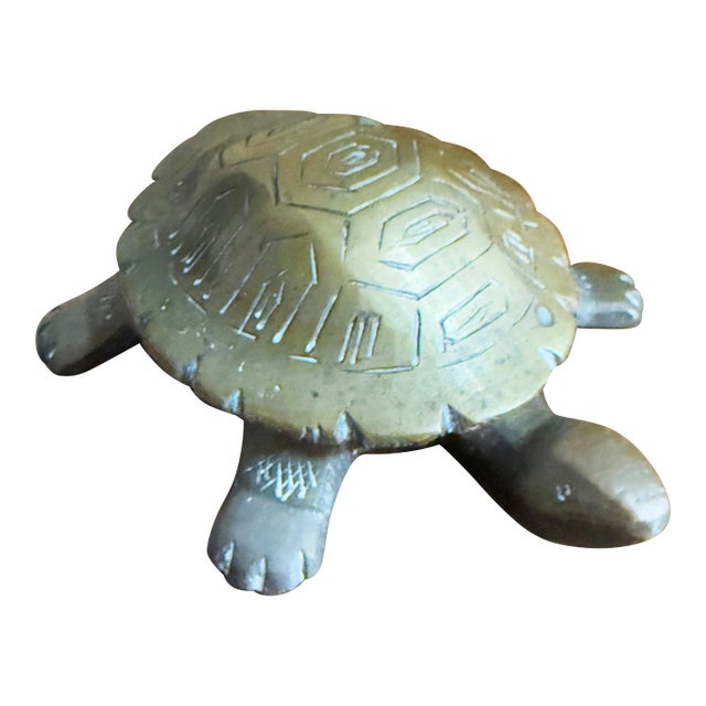 1970s Vintage Hollywood Regency Brass Turtle Keepsake Box For Sale