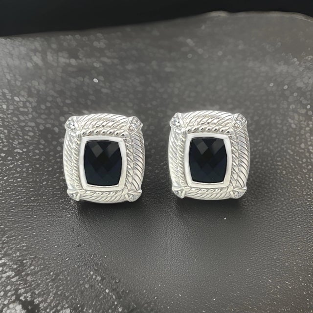 Metal 1990s Pair of Judith Ripka Estate Onyx Omega Back Earrings Sterling Silver 14 Grams For Sale - Image 7 of 13