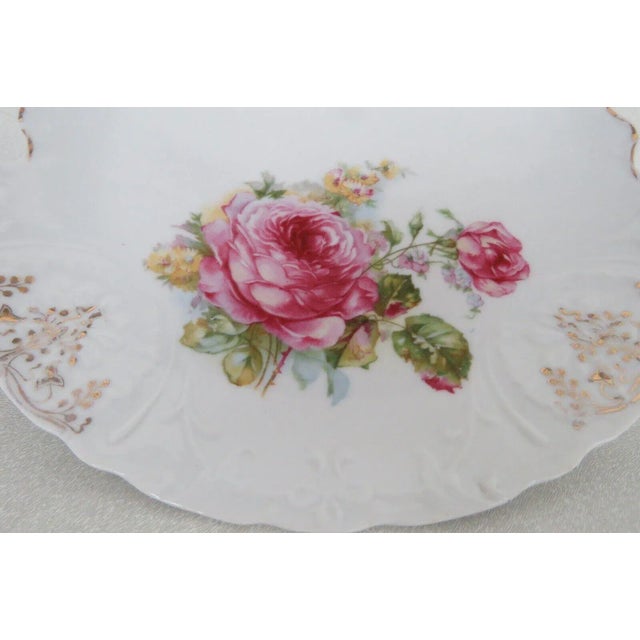 Mid 20th Century Shabby Chic Porcelain Pink Roses Floral Serving Plate With Handles For Sale - Image 5 of 13