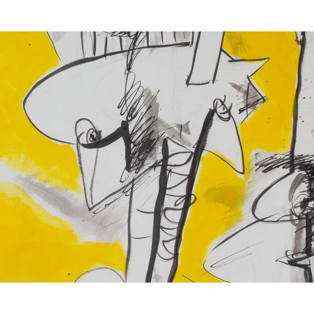 Yellow 2011 “What?” Abstract Mixed Media Drawing Signed by James L. Bruch For Sale - Image 8 of 10