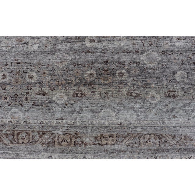 Modern Oushak Rug With Floral Pattern in Gray Brown Tones and Neutral Colors For Sale In Atlanta - Image 6 of 12