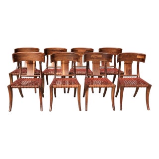 Stunning Set Walnut Klismos Dining Chairs Set of 8 For Sale