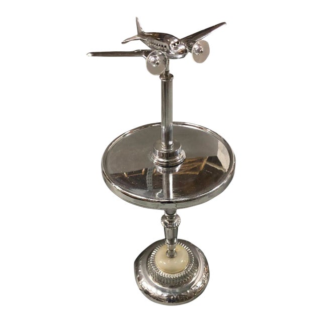 1930s Art Deco Lighted Ashtray Stand With Chrome Airplane For Sale