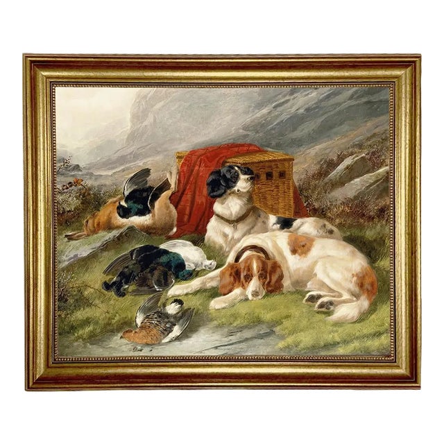 "Guarding the Day's Bag" Contemporary Reproduction Print on Canvas After J. Gifford, Antiqued Gold Framed 19-1/2x23-1/2 For Sale