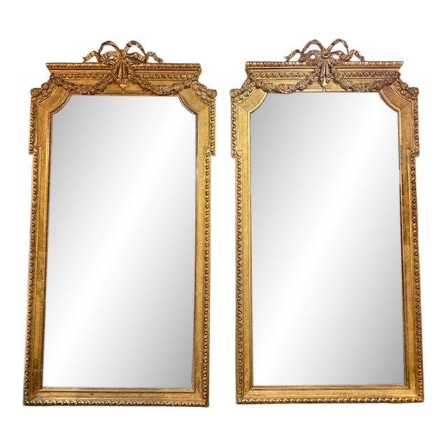 Fine Pair of French Louis XVI Gilt-Wood Mirrors For Sale