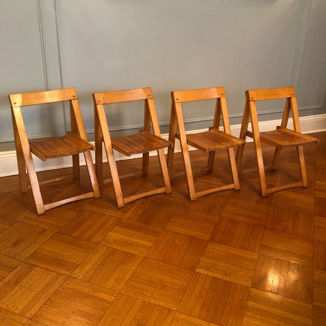 Mid-Century Modern Aldo Jacober for Alberto Bazzani Wood Folding Chairs - Set of Four For Sale - Image 3 of 12