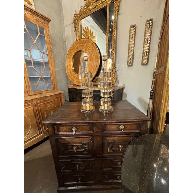 Stylish pair of "fume" colored Murano glass and brass stacked disc lamps. Adds a designer touch. Pretty! 6.5w x 22h