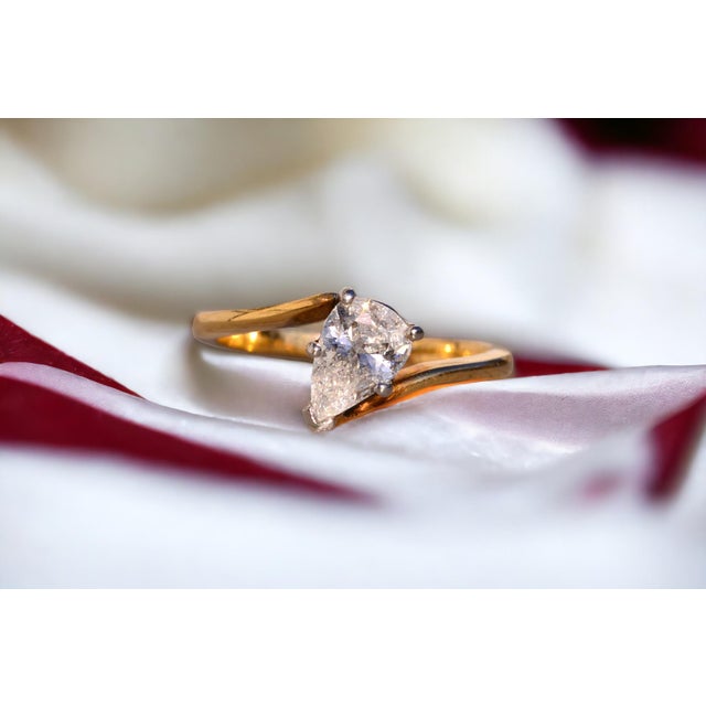 Contemporary The 116th Avenue: Pear Shaped Bypass Style Engagement Ring in Yellow Gold For Sale - Image 3 of 11