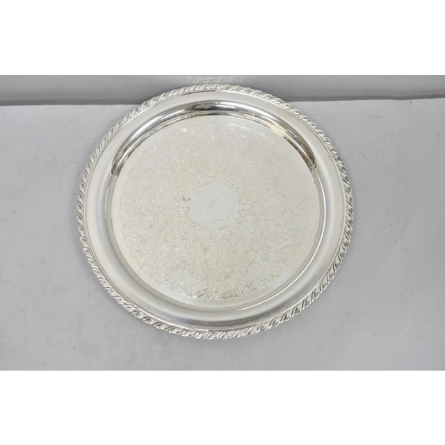 Vintage Oneida Victorian Style Round Silver Plated Serving Platter Bar Tray For Sale - Image 9 of 12