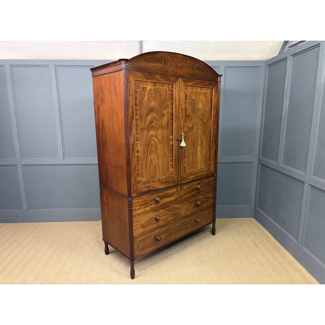 Georgian Inlaid Mahogany Linen Press, 1824 For Sale - Image 14 of 18