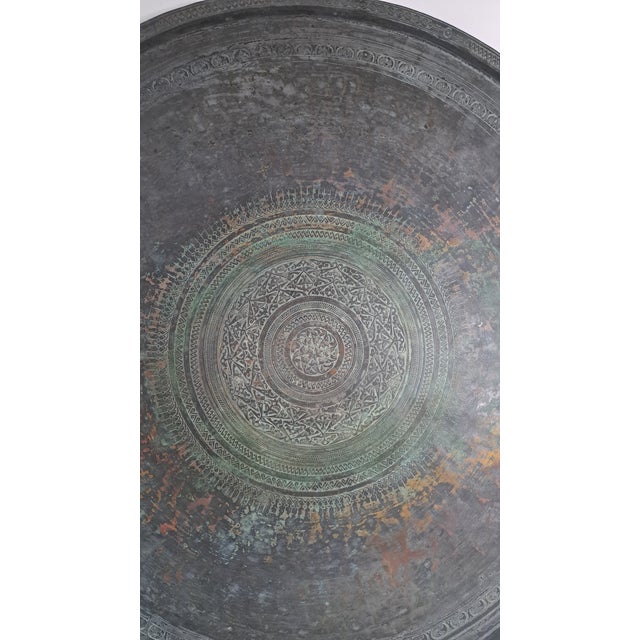 Gemstone Antique Turkish Ottoman Hand-Engraved Copper Sini Tray, 37.5” For Sale - Image 7 of 12