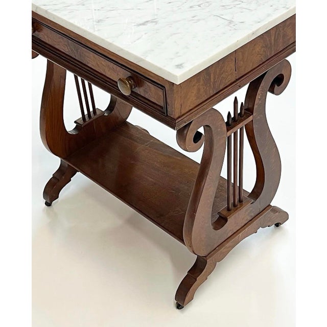 Antique Marble Top Mahogany Lyre Table For Sale - Image 12 of 12