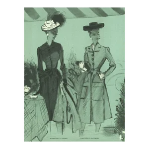 1946 French Mid-Century Balenciaga Fashion Print, Matted