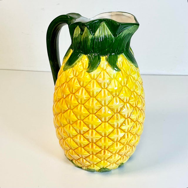 Canary Yellow Cinco De Mayo - 1980s Vintage Boho Chic Coastal Trompe L’Oeil Pineapple Pitcher. For Sale - Image 8 of 11