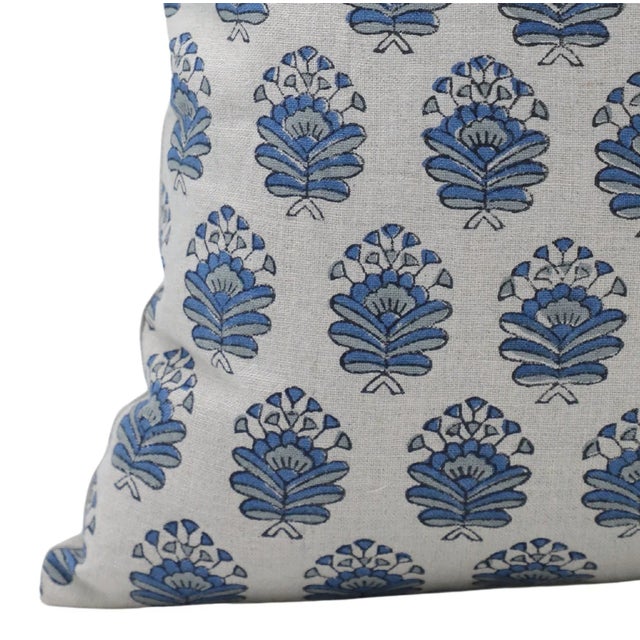 Block Printed Pure Linen Throw Pillow Cover 14x14 Inch- Bheeshma For Sale - Image 4 of 5