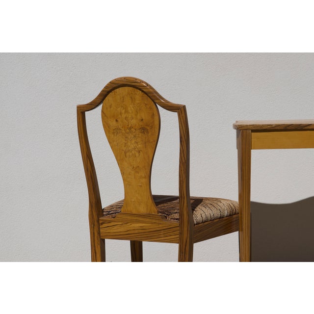 Wood Sheraton-Style Zebrawood and Burl Serpentine Edge Console Table With Matching Zebra Side Chair For Sale - Image 7 of 13