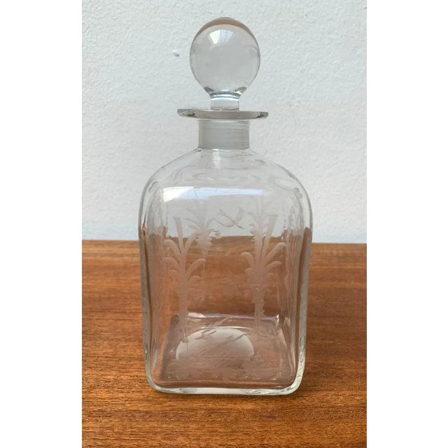 Vintage Danish Glass Bottle With Engraving For Sale - Image 8 of 18