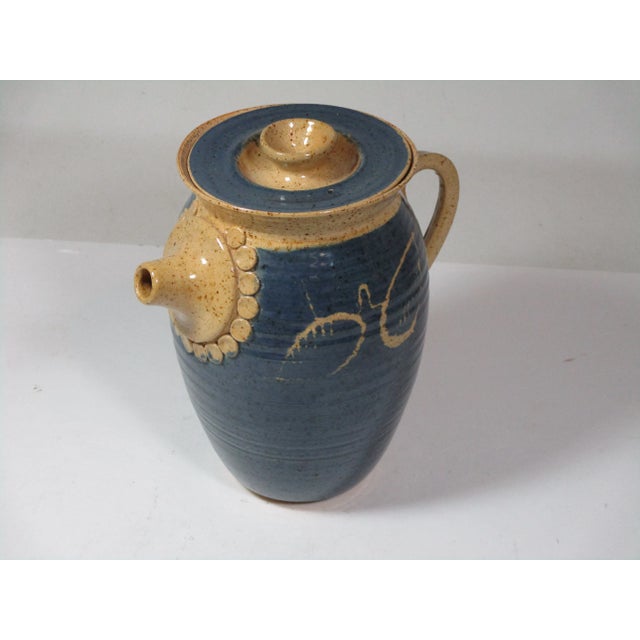 Blue 1980s Studio Pottery Earthenware Beverage Jug For Sale - Image 8 of 8