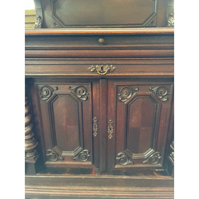 Wood Antique Renaissance Revival Sideboard With Barley-Twist Columns and Raised Plate Rack. 47”l X 24.5”d X 37”h For Sale - Image 7 of 10