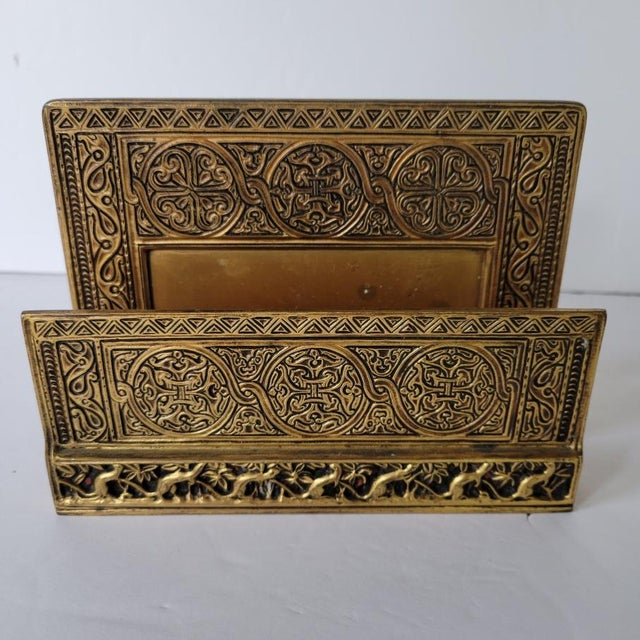 Traditional Circa 1915 Tiffany Studios Venetian Pattern Gilt Bronze Writing Desk Set For Sale - Image 3 of 16